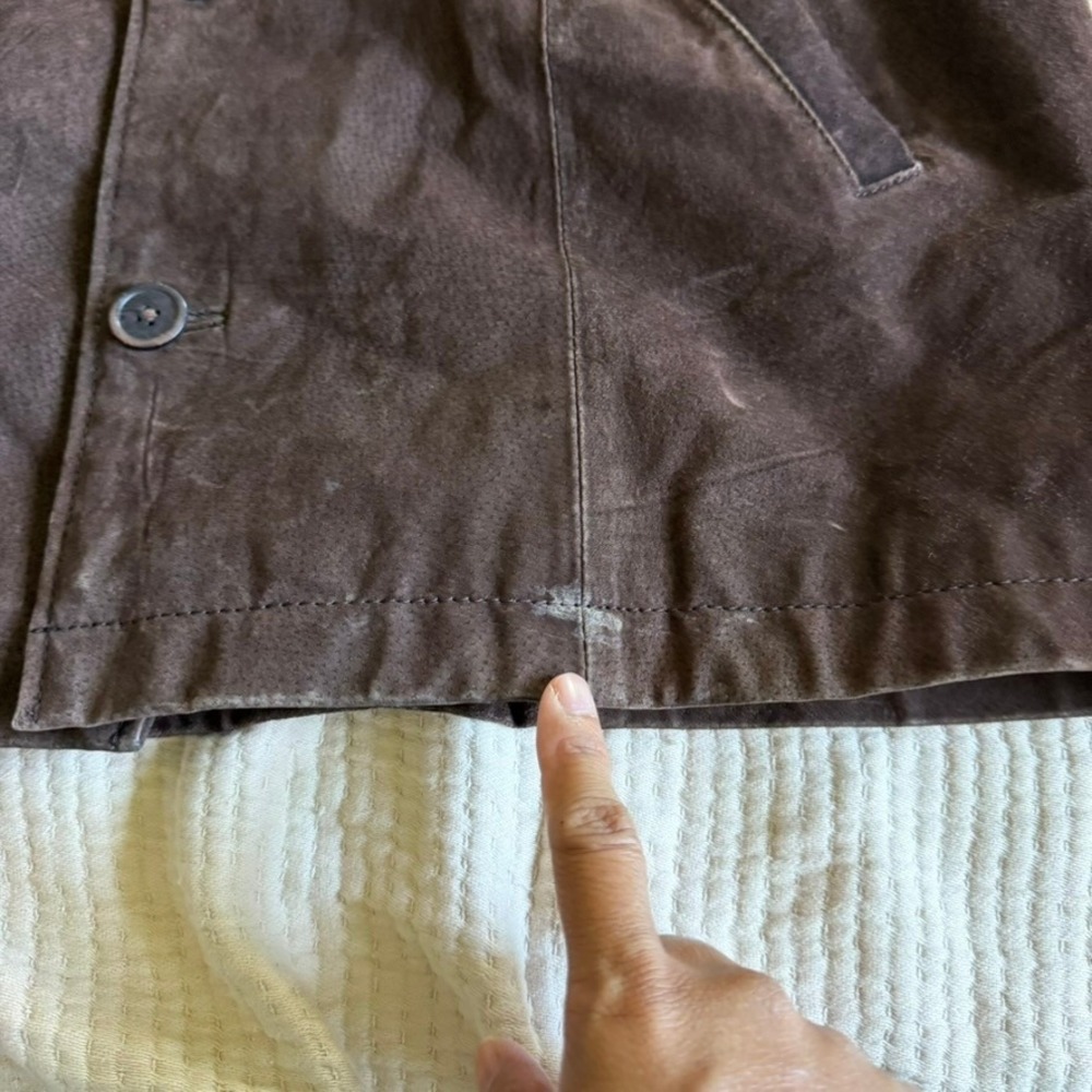Vintage 26 Red Suede Leather Jacket Mens L Brown Button Coat 90s Distressed FLAW - Picture 11 of 16